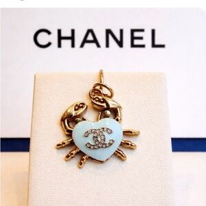 Chanel stamped Gold and blue Crab Pendant/ charm/ zipper pull - New